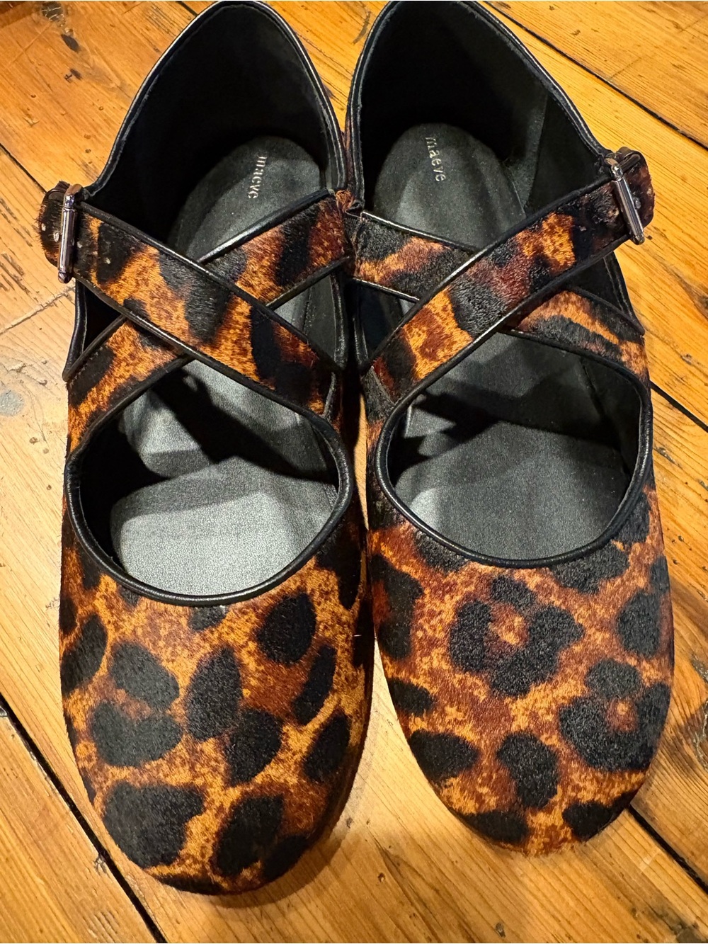 Maeve Leopard-Print Cross-Strap Mary Jane Flats - brown/black